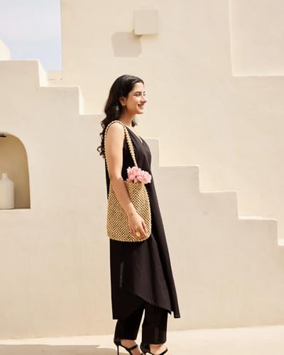 FABNEX Women's Silk Kurta Pant Set - Black - Image 4