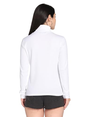 TWIN BIRDS White Turtle Neck Cotton Tees for Women - Image 4