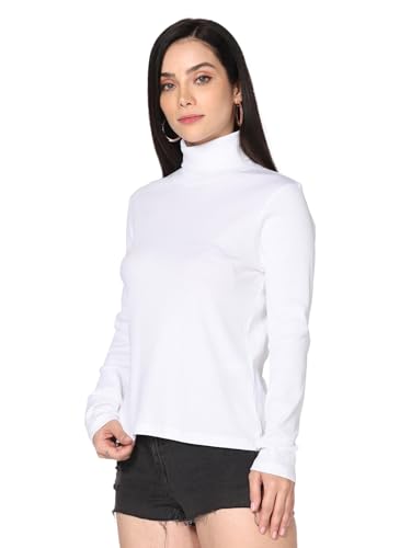 TWIN BIRDS White Turtle Neck Cotton Tees for Women - Image 2