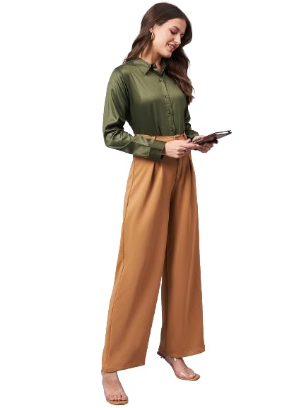 Style Quotient Women Olive Satin Formal Shirt