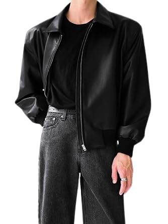 GarbGlide Men's Black Faux Leather Bomber Jacket