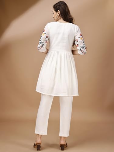 Womanista Rayon Embroidered Coord Set for Women - Off White - Image 4