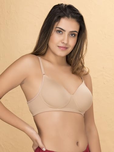 Clovia Women's Cotton Solid Wire Free T-Shirt Bra - Beige - Image 3
