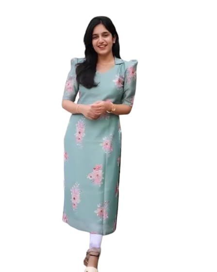 Poru IMPEX Women's Floral Organza Kurti - Aqua Blue