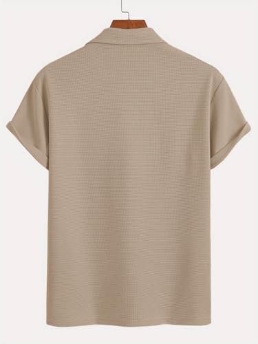 TAGDO Men's Waffle Knit Polo T-Shirt - Cream - Image 4