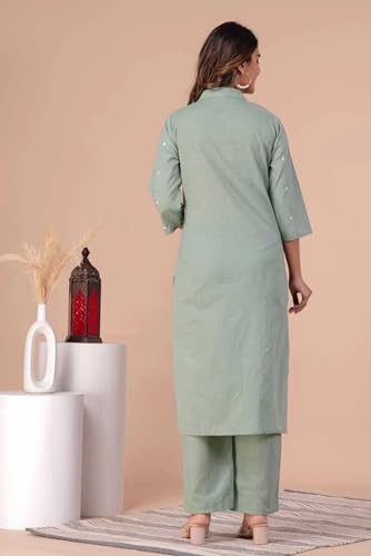 FABNEX Cotton Blend Kurta Set for Women - Pista - Image 4