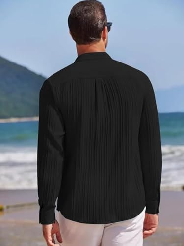 Leriya Fashion Men's Casual Shirt - Waffle Weave Long Sleeve - Image 4