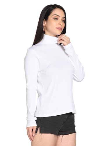 TWIN BIRDS White Turtle Neck Cotton Tees for Women - Image 3