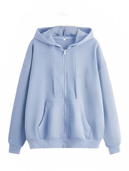 PDKFASHIONS Solid Zipper Hoodie for Womens - Sky Blue