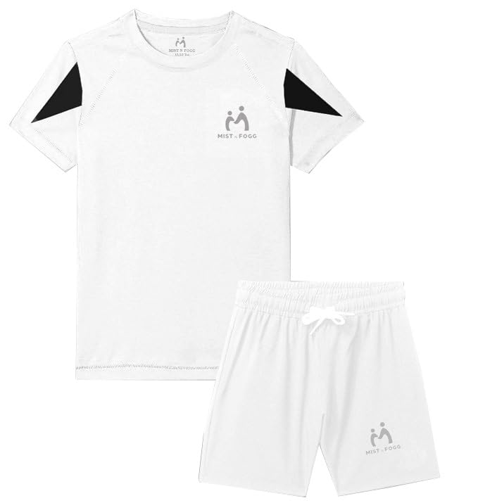 MIST N FOGG Boys and Girls Sports T-Shirt and Short Set - White
