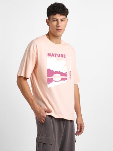 Nobero Men's Cotton Solid Oversized T-Shirt - Blush - Image 3