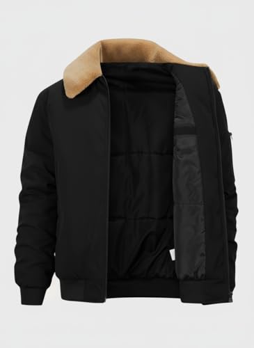GLASGO Men's Sherpa Lined Bomber Jacket - Black - Image 3