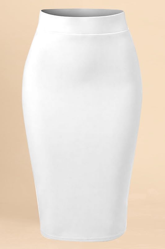 TRENDMALLS Women's Knee Length Formal Pencil Skirt - White - Image 3
