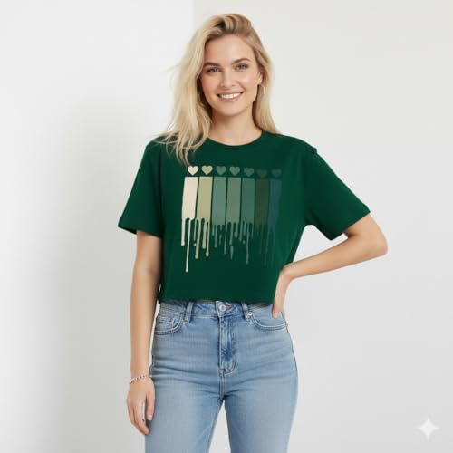 TOPLOT Heart Printed Crop Top for Women - Olive - Image 2
