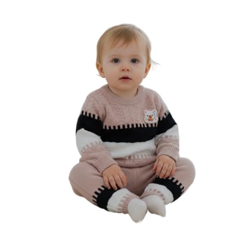 GarbGlide Baby Boy Woolen Sweater Pant Set - Peach - Image 2