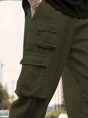 Lymio Men's Green Cotton Cargo Pants - Image 3