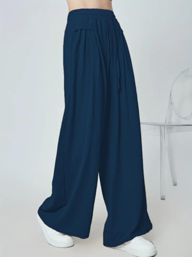 GRECIILOOKS Women's Loose High Rise Trousers - Blue - Image 3