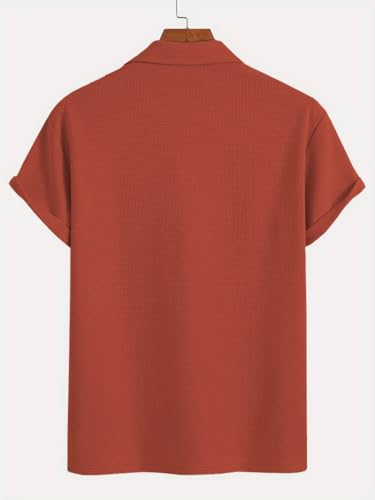 TAGDO Waffle Knit Polo T-Shirt for Men - Rust - Image 4
