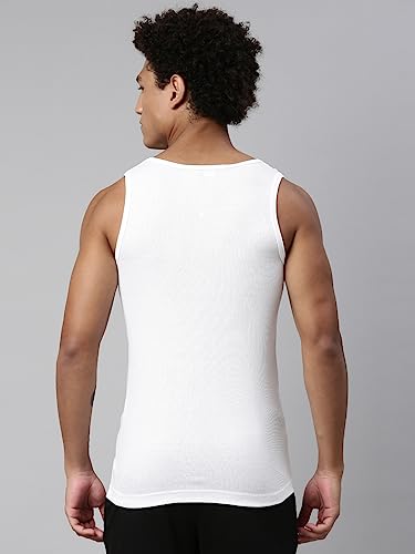 Levi Men's Cotton Rib White Vest - Image 4