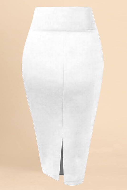 TRENDMALLS Women's Knee Length Formal Pencil Skirt - White - Image 2