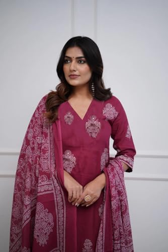ANNI DESIGNER Women's Rayon Viscose Kurta with Pant & Dupatta - Wine - Image 3