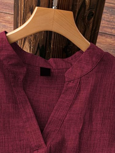 TADKEE Maroon Linen V-Neck Tunic Top for Women - Image 2