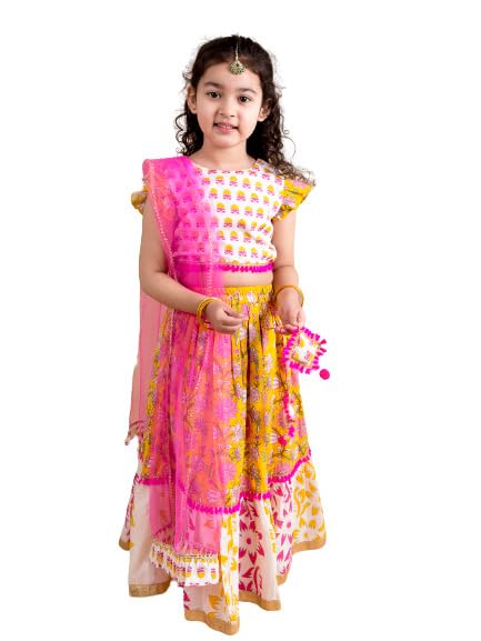 Pspeaches Girl Lehenga Choli Set - Yellow White