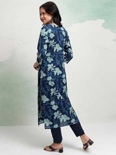 Vishudh Women's Cotton Blend Kurta - Navy Blue - Image 3