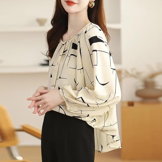 TOPLOT Women's Cream Floral Print Button Down Shirt - Image 3
