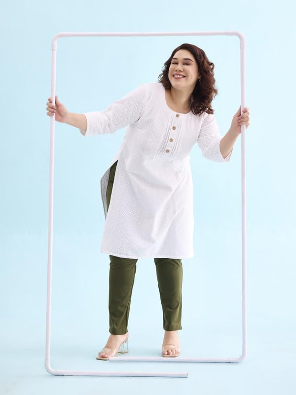 GO COLORS Cotton Kurti Pants for Women - Dark Olive - Image 2
