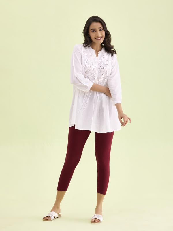 GO COLORS Maroon Cropped Leggings for Women - Image 4