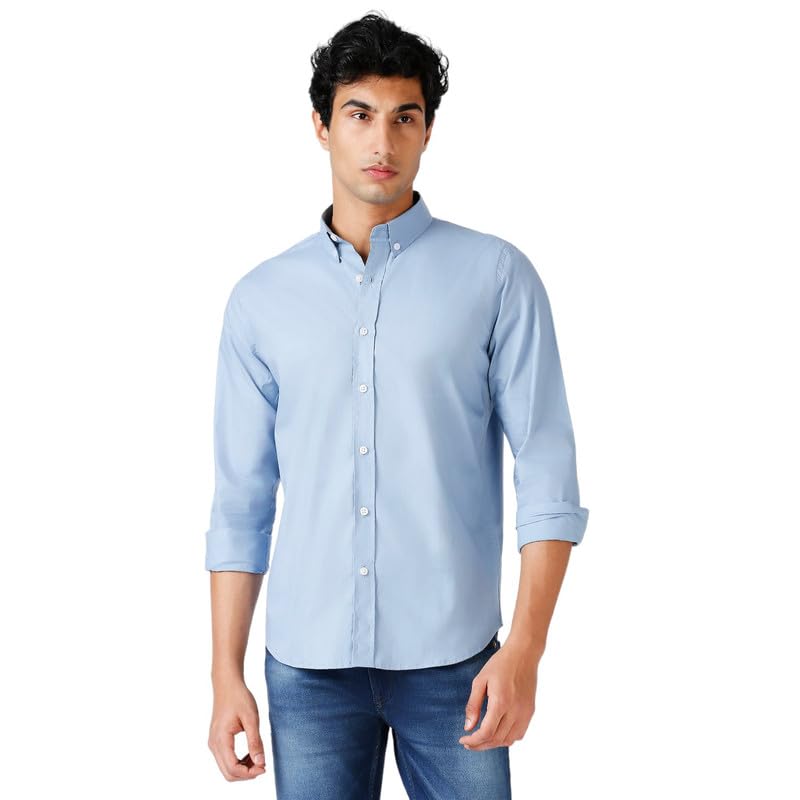 MARK & ALBERT Men's Solid Slim Fit Cotton Shirt