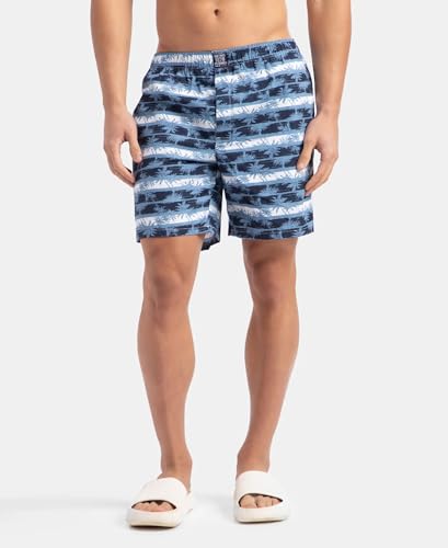 Jockey Men's Cotton Boxer Shorts - Blue Heaven & White - Image 3