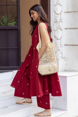 ANNI Women Rayon Blend Kurta with Palazzo - Red - Image 4