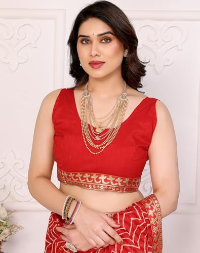 Yashika Women's Printed Georgette Saree - Red - Image 2