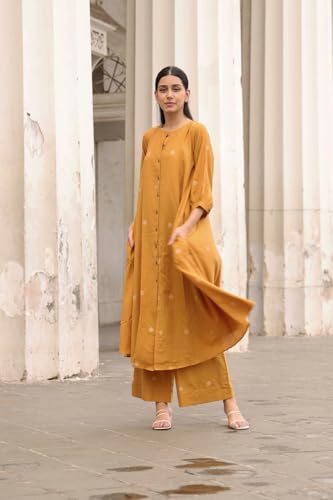 ANNI DESIGNER Kurta Set with Palazzo for Women - Mustard Yellow - Image 3