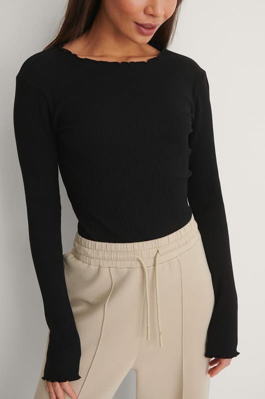 Redamancii Women's Cotton Full Sleeve Ribbed Top - Black - Image 2