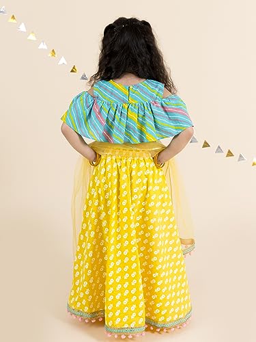 Pspeaches Girl Lehenga Choli - Yellow Turquoise Blue - Image 4