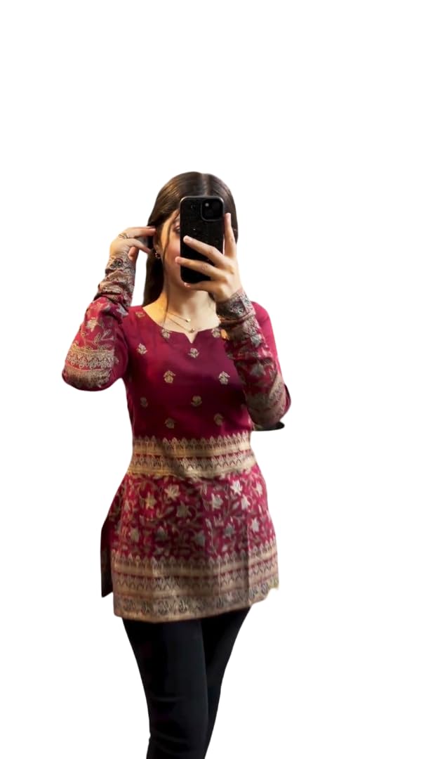 RJP CRAFT Womens Kalamkari Viscose Rayon Kurti - Maroon