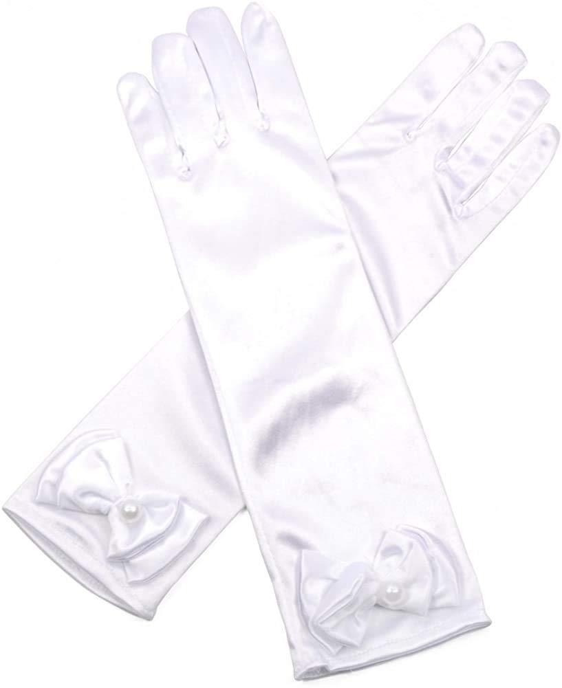FancyDressWale Girls Satin Gloves - White