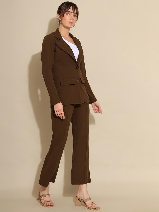 Selvia Brown Lycra Blazer & Trouser Suit for Women - Image 4