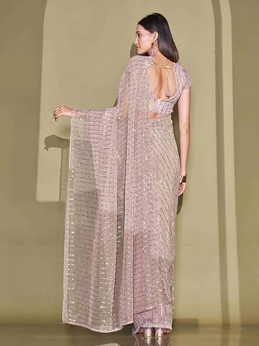 Womanista Foil Embellished Lycra Saree for Women - Pink - Image 4