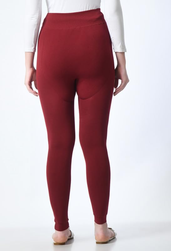 LEBAMI Women's Thermal Leggings - Maroon Fleece Lined - Image 2