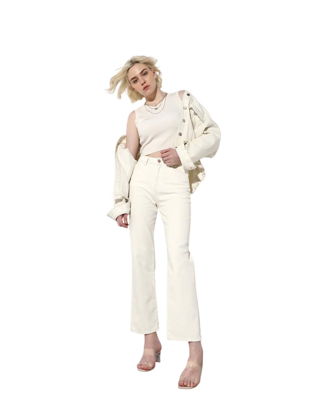 KOTTY Women's White Straight Jeans