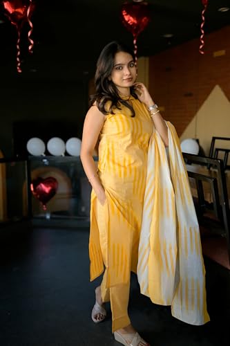 ANNI DESIGNER Women's Rayon Viscose Kurta with Pant & Dupatta - Yellow - Image 4