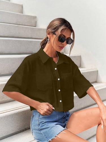 TOPLOT V-Collar Crop Shirt for Women - Brown - Image 2