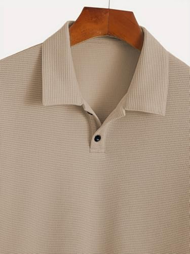 TAGDO Men's Waffle Knit Polo T-Shirt - Cream - Image 2