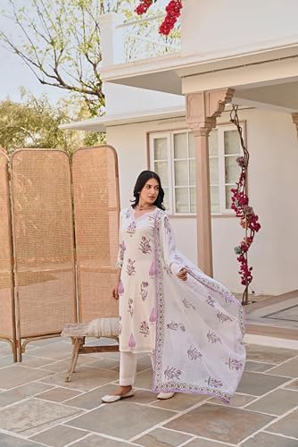 FABNEX Women's Cotton Blend Kurta Set - White - Image 2