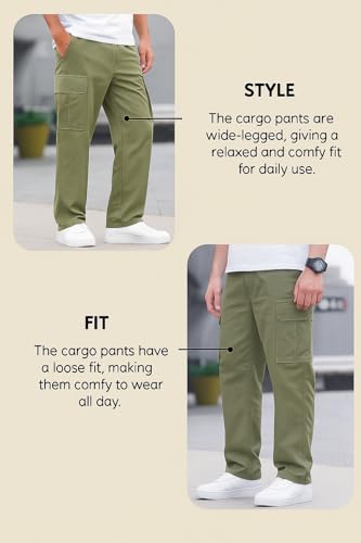 Lymio Men's Olive Green Cotton Cargo Pants - Image 4
