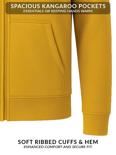 ADRO Men Solid Cotton Zipper Hoodies - Mustard - Image 5